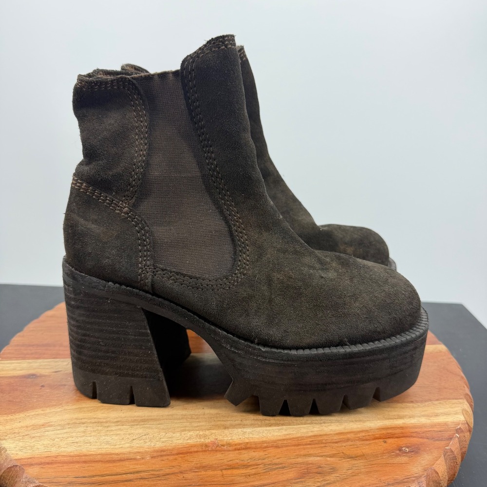 Jeffrey Campbell x Free People Preston Suede Platform Boots sz 6 Brown Lug Sole